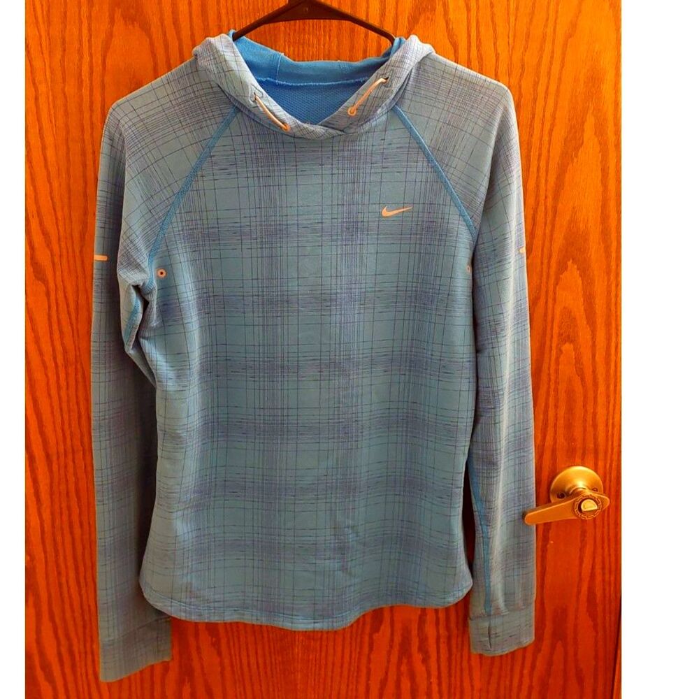 Nike Element Dri FIT Running Hoodie Womens M Blue Grid Thumbhole 427700